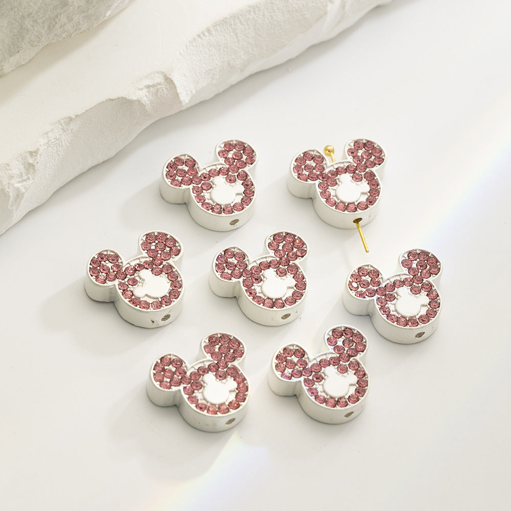 Double Sided Mickey Head Rhinestone Beads 11x16mm Zinc Alloy 10pcs 4