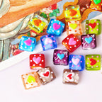 Lampwork Glass Beads Square 15mm Hand Painted Dotted Heart 10pcs 3