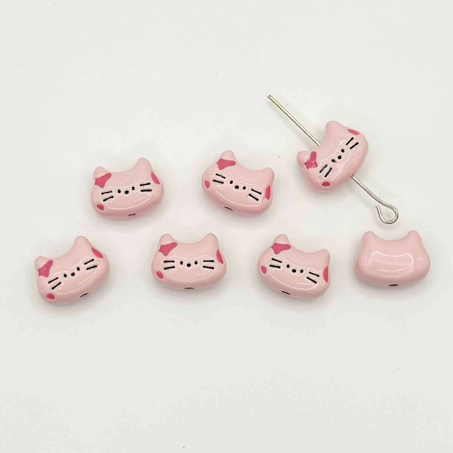 Kitten Metal Beads 12mm Baking Painted Colorful 10pcs 10