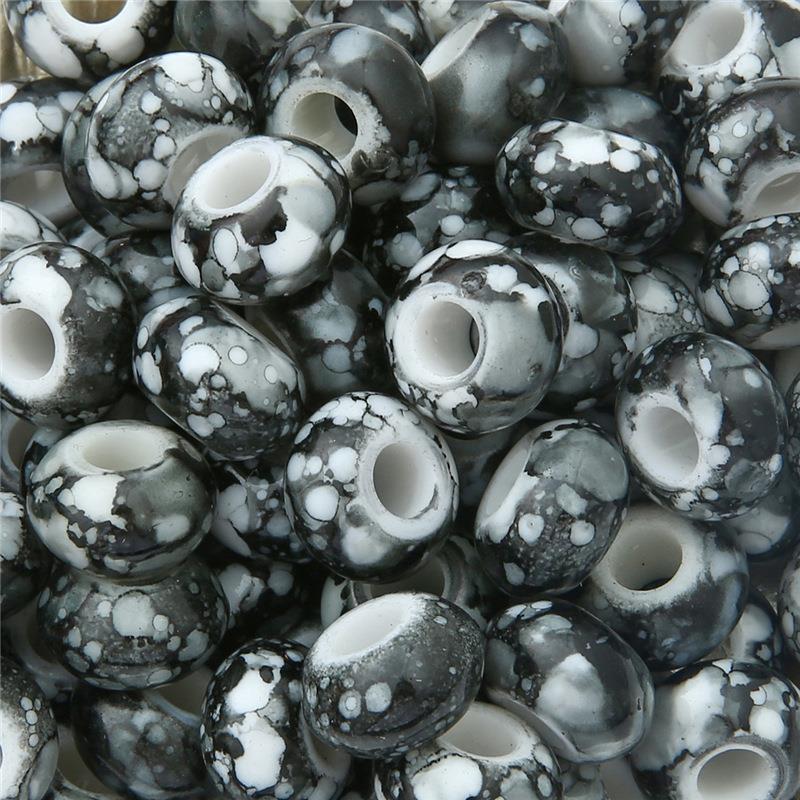 Flat Acrylic Beads 15mm Large Hole Printed Marbled 60pcs 6