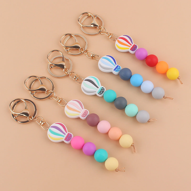 Silicone Hot Air Balloon Beaded Keychain Colorful Gradient Charm 2