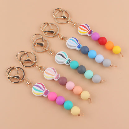 Silicone Hot Air Balloon Beaded Keychain Colorful Gradient Charm 2