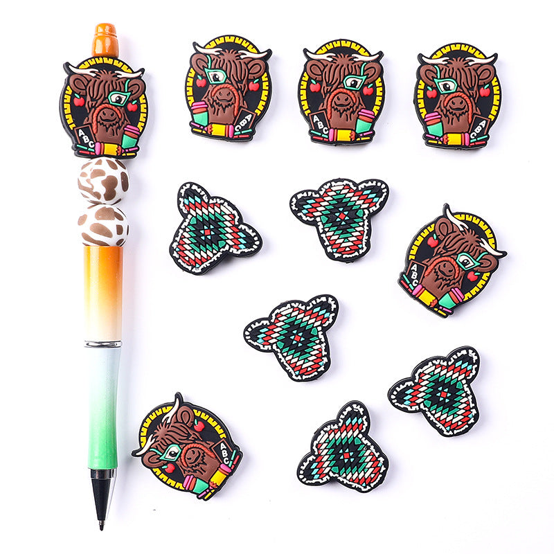 Silicone Focal Beads Highland Bullhead Circular Badge ABC 20pcs 2