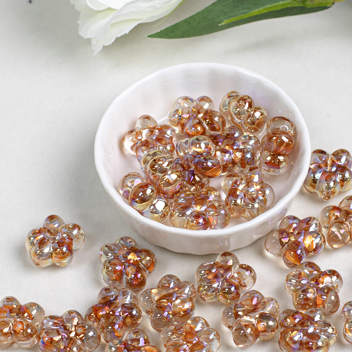 Clear Five Petal Flower Resin Beads 18mm Transparent Iridescent 5pcs