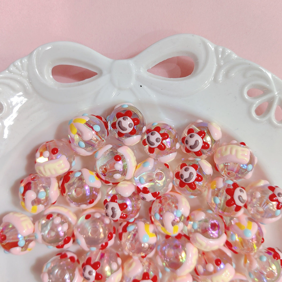 Hand Painted Christmas Tree Snowflake Acrylic Beads 18mm Festive 10pcs 7