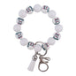 Wooden Dog Silicone Bead Tassel Wristlet Keychain Pomeranian Husky Beagle Bulldog 7