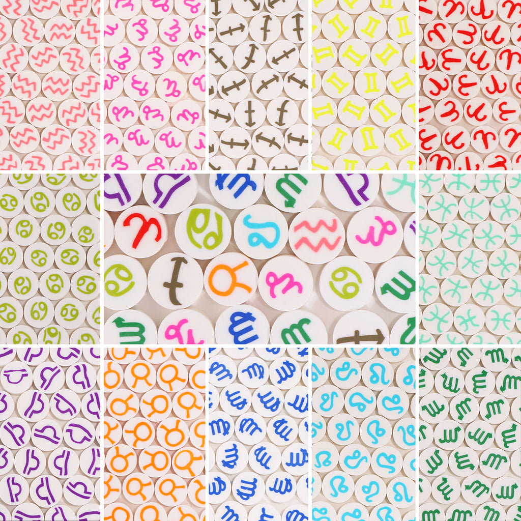 Flat Clay Beads 9mm Multicolor Twelve Constellation Zodiac 100pcs