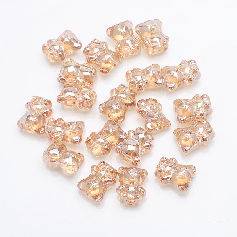 Electroplated Bear Glass Beads 12mm 14mm Mixed Metallic Colors 20pcs 9