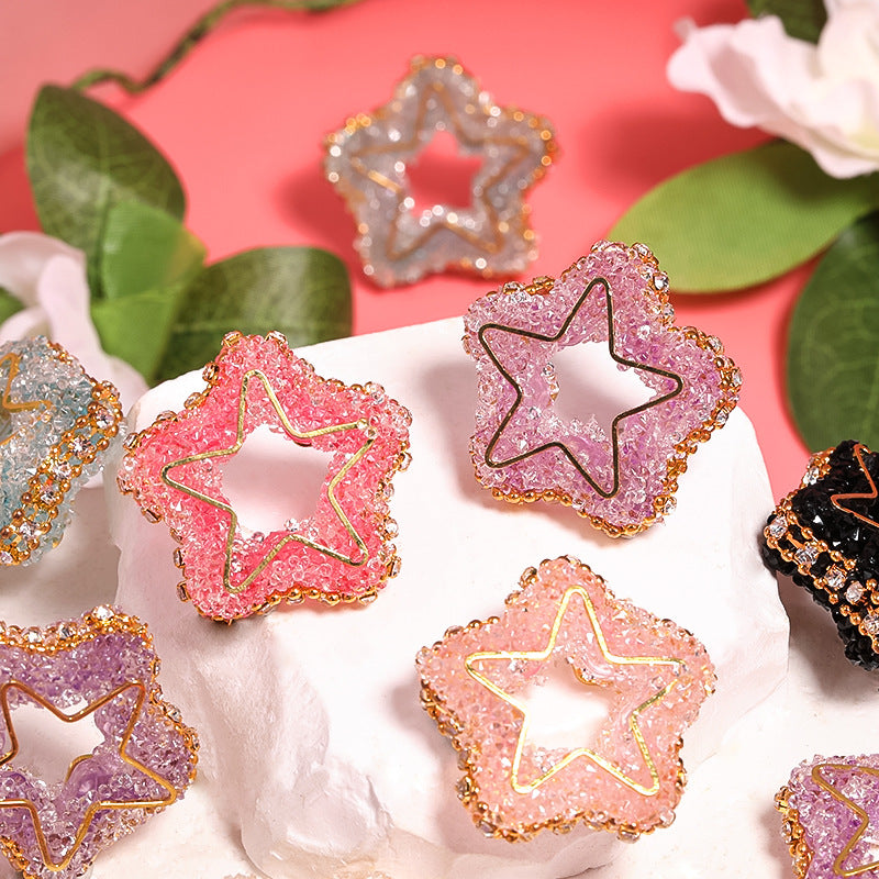 Hollow Star Rhinestone Beads 31mm Pastel Pave Gold Edges 10pcs