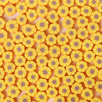 Tiny Daisy Flower Clay Beads 9mm Yellow Polymer 100pcs