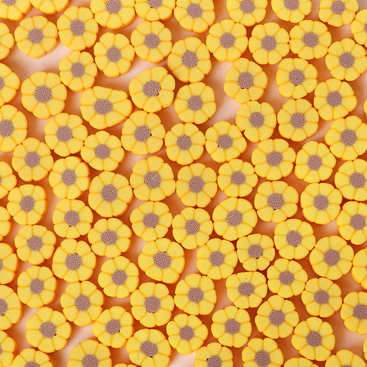 Tiny Daisy Flower Clay Beads 9mm Yellow Polymer 100pcs