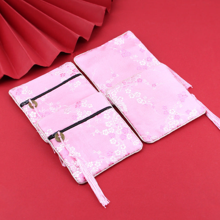 Vintage Chinese Style Brocade Zipper Cloth Pouch 11.5cm 1pc 19