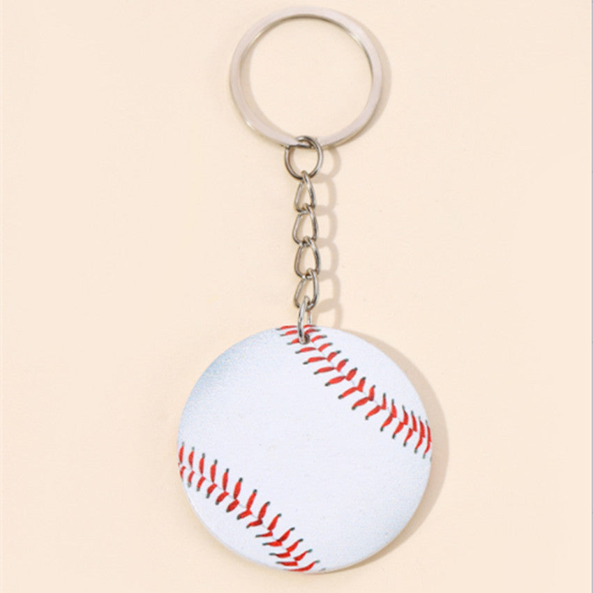Wooden Baseball Keychain White Round Sports Ball Design 6