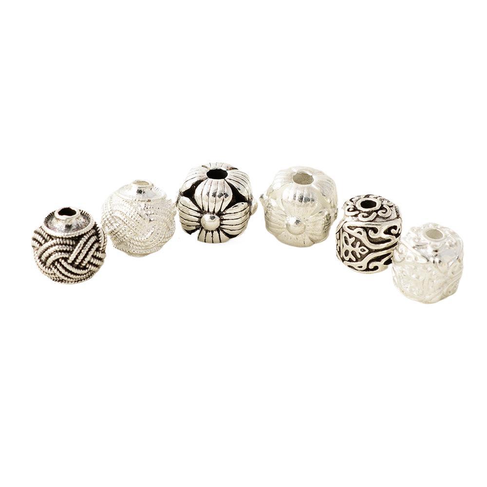Flower Metal Beads Woven Antique Silver Tone 50pcs 2