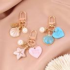 Alloy Starfish Keychain Metal Pastel Shell and Pearl Charm 2