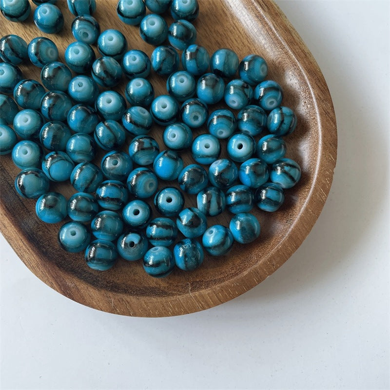 Crackle Round Glass Beads 10mm Japanese Tiger Stone Pattern 40pcs 8