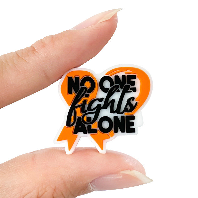Silicone Focal Beads Orange Awareness Ribbon No One Fights Alone 20pcs 5