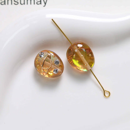 Oval Resin Rhinestone Beads 17x14mm Planet Pattern 5pcs 7
