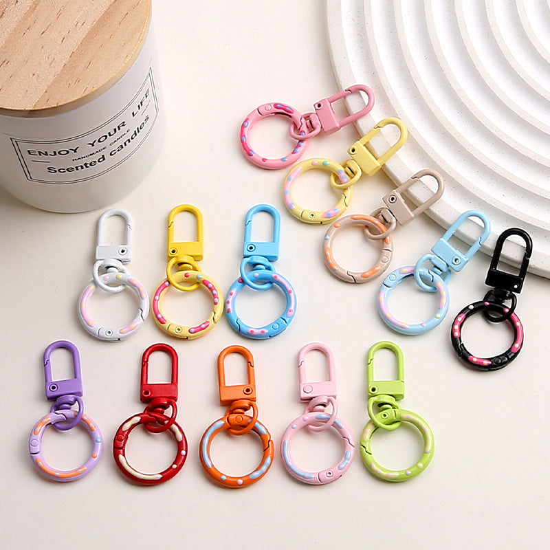 Zinc Alloy Donut Keychain Clasps Spray Painted Hand Paint 51mm 10pcs 6