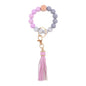 Silicone Beaded Wristlet Keychain with PU Tassel and Wood Accent 12