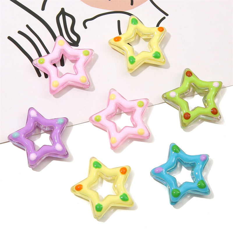 Glossy Hollow Star Acrylic Beads 27mm Pastel Colors 2pcs