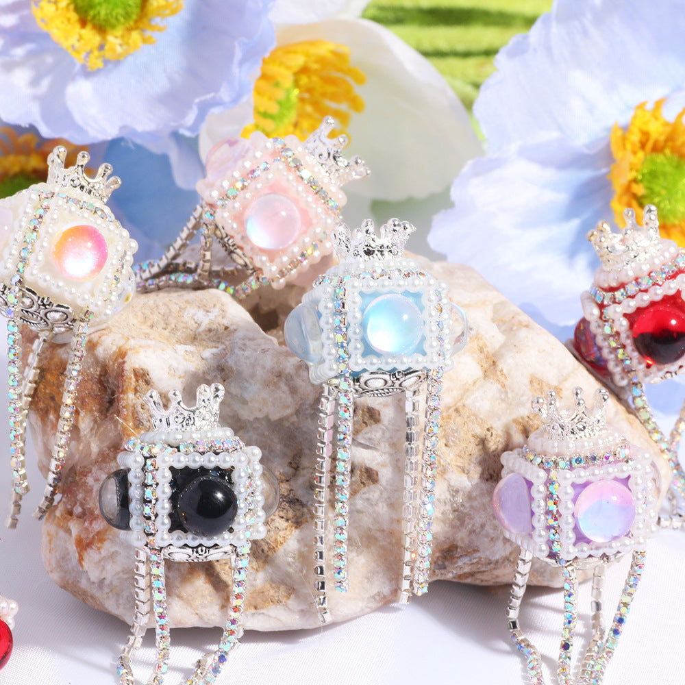 Polymer Clay Cube Rhinestone Beads 21mm Tassel Decorative 10pcs