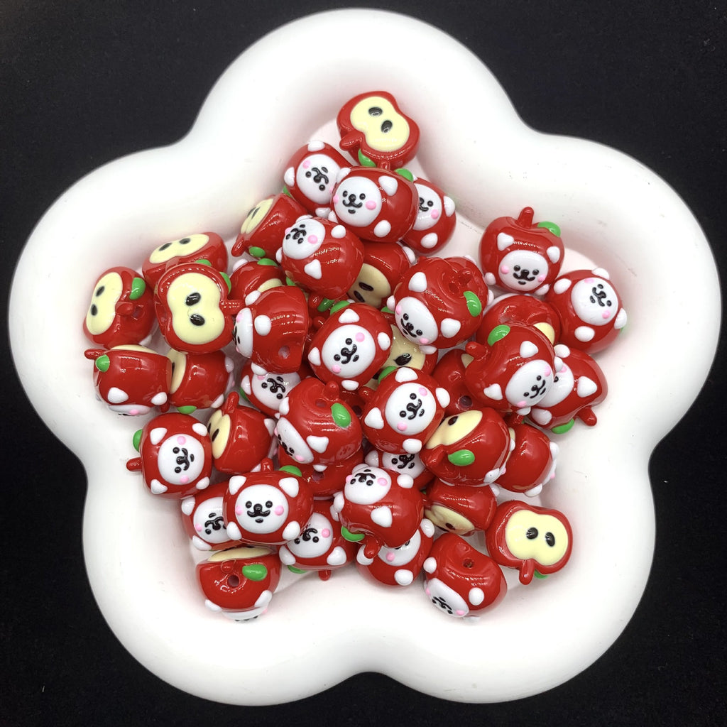 Hand Painted Apple Acrylic Beads 18mm Enamel Finish 4pcs 2