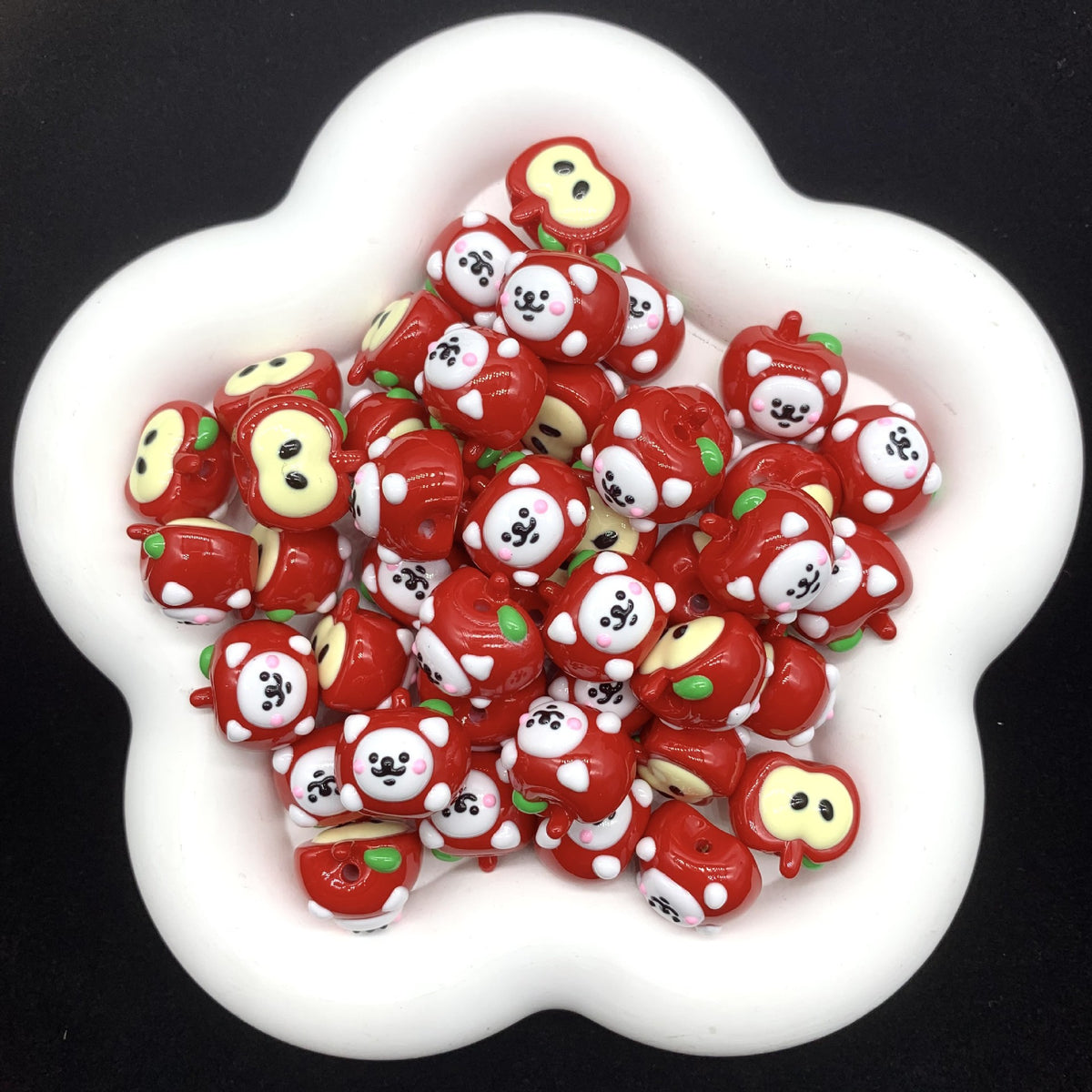 Hand Painted Apple Acrylic Beads 18mm Enamel Finish 4pcs 2
