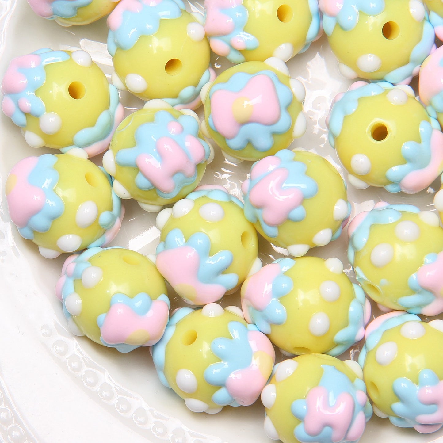 Hand Painted Star Acrylic Beads 16mm Pastel Colors 10pcs 13