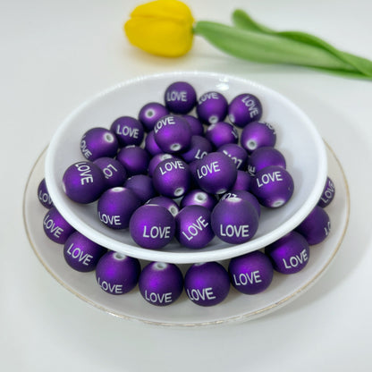 Rubberized Matte Painted Love Word Acrylic Beads 16mm 50pcs 11