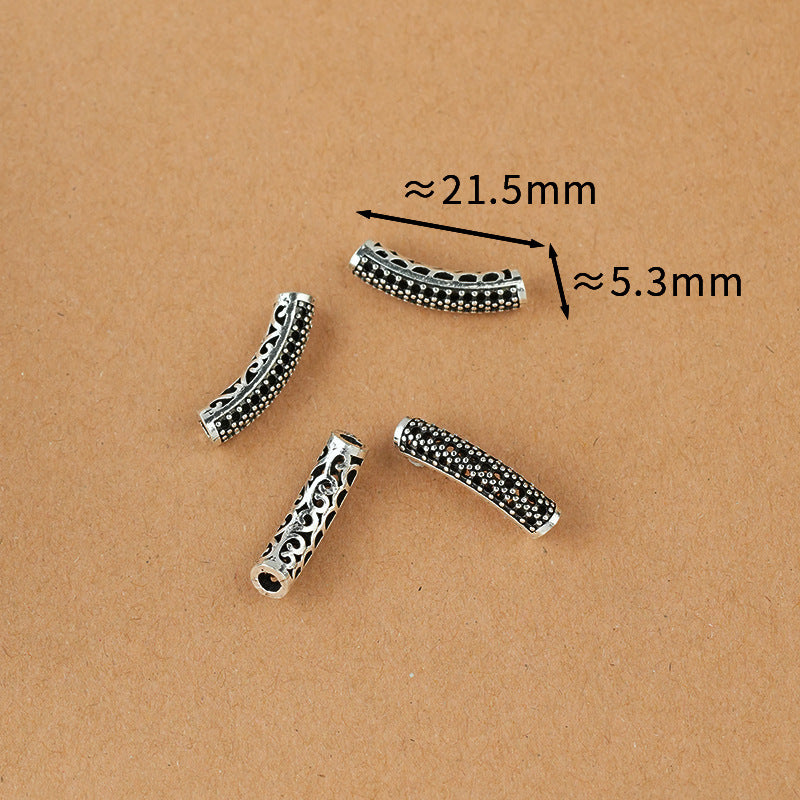 Tube Metal Beads Tibetan Hollowed-out Flower Pattern Vintage Silver Tone 20pcs 9