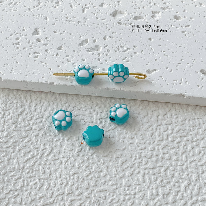 Cat Paw Metal Beads 11mm Glossy Enamel Painted Alloy 10pcs 16