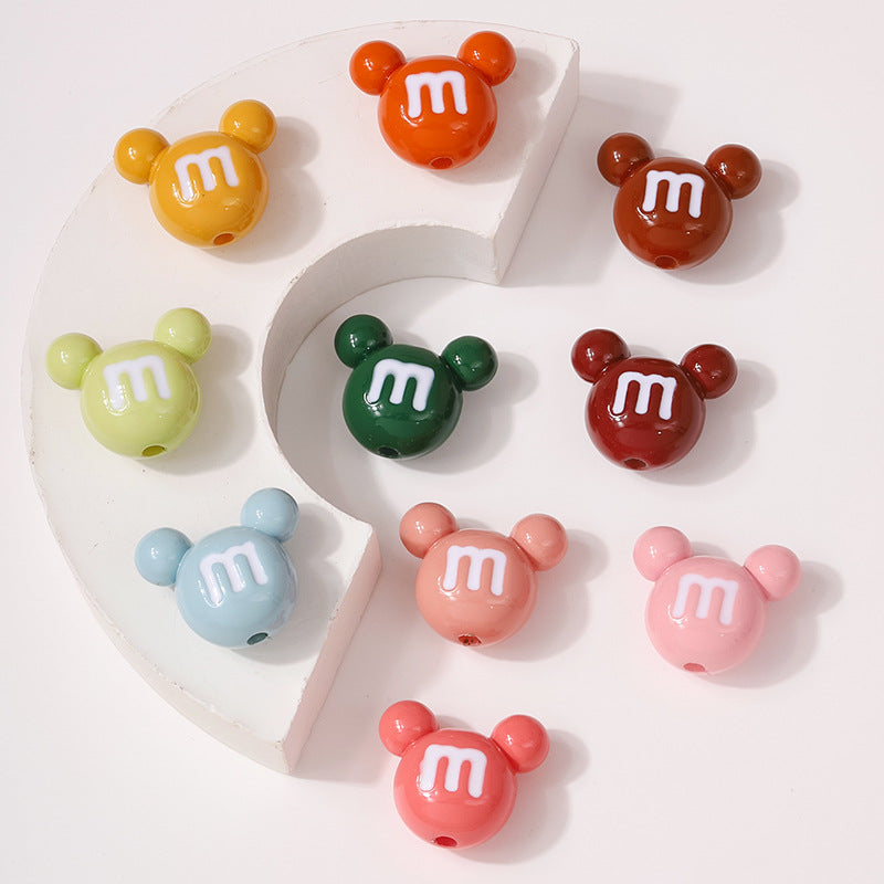 Painted Mickey Head Acrylic Beads 19x22mm Colorful Glossy 50pcs 4