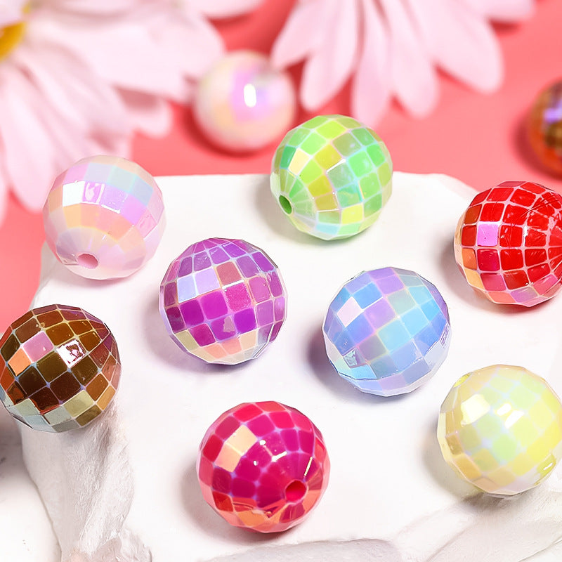 UV Plating Faceted Disco Acrylic Beads 16mm Multicolor 50pcs