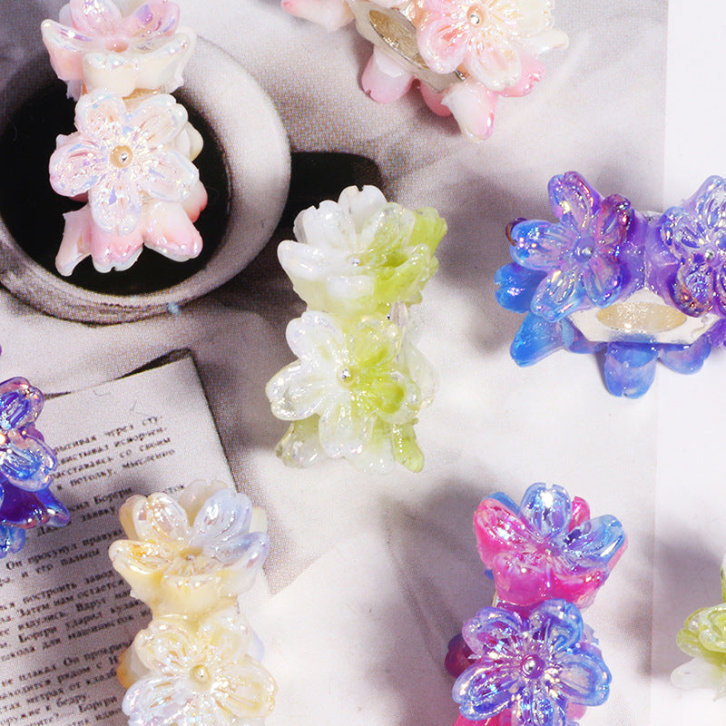 Gradient Flower Resin Barrel Beads 18mm Iridescent Shimmer 5pcs 2