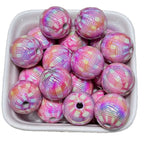 Plating Round Acrylic Beads 16mm UV Woven Plaid Pattern 100pcs 5