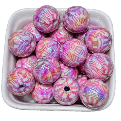 Plating Round Acrylic Beads 16mm UV Woven Plaid Pattern 100pcs 5