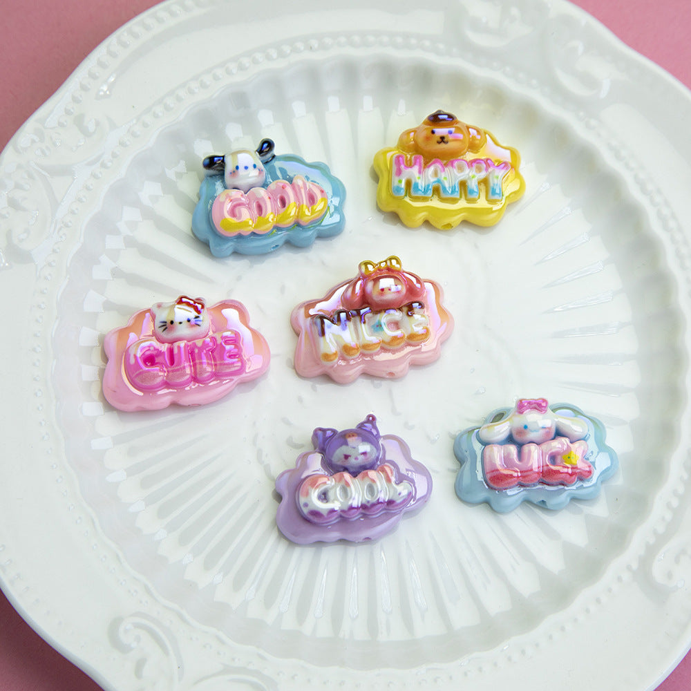 Plating Sanrio Character Word Sign Resin Beads Glossy Cloud Shape 10pcs 2