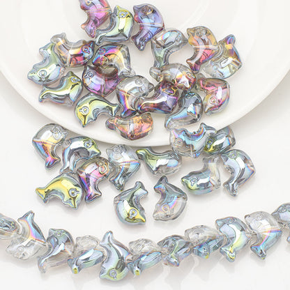 Plating 3D Dolphin Glass Beads 11x16mm Iridescent Colors 30pcs 10