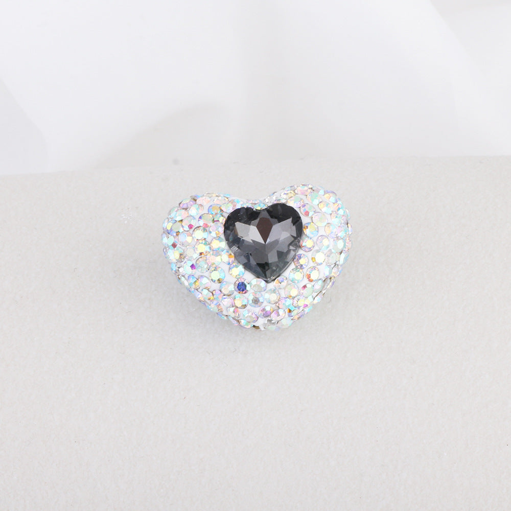 Rhinestone Heart Clay Beads 24mm White Sparkling Center 6pcs 10