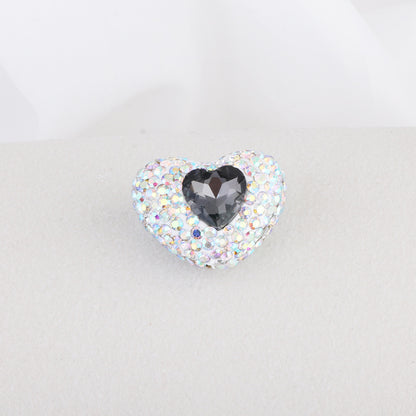 Rhinestone Heart Clay Beads 24mm White Sparkling Center 6pcs 10
