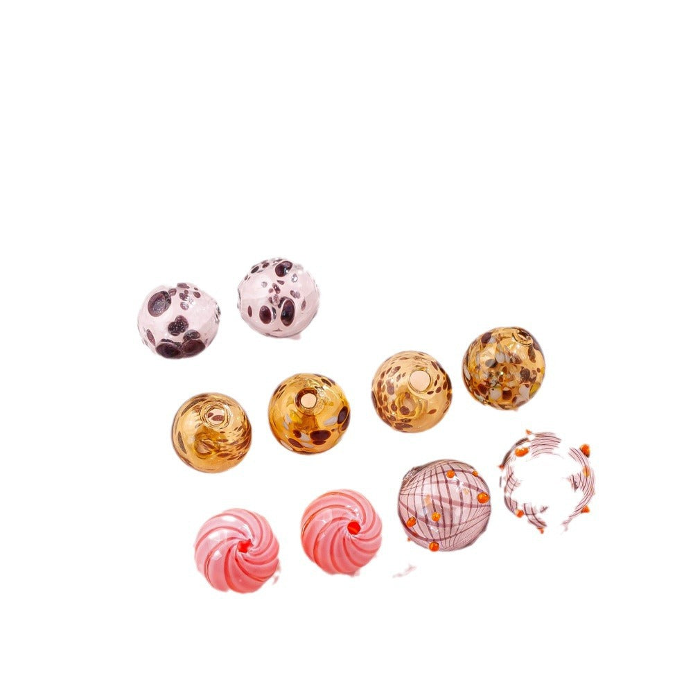 Vintage Hollow Speckled Blown Glass Beads Hand Painted 4pcs 5