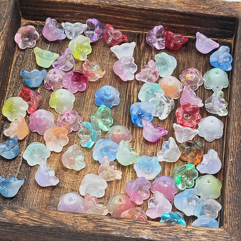 Campanula Flower Glass Beads 7x12mm Frosted Glossy Pastel 50pcs