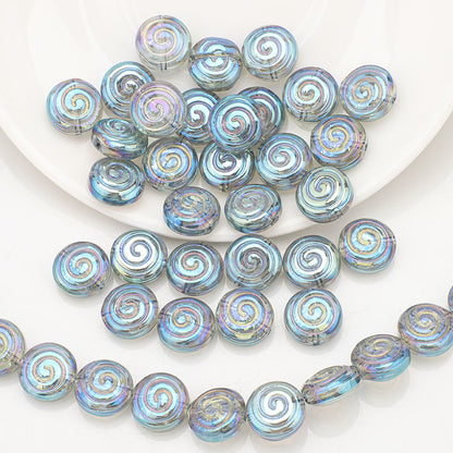 Electroplated Flat Spiral Glass Beads 12mm Metallic Iridescent 30pcs 9