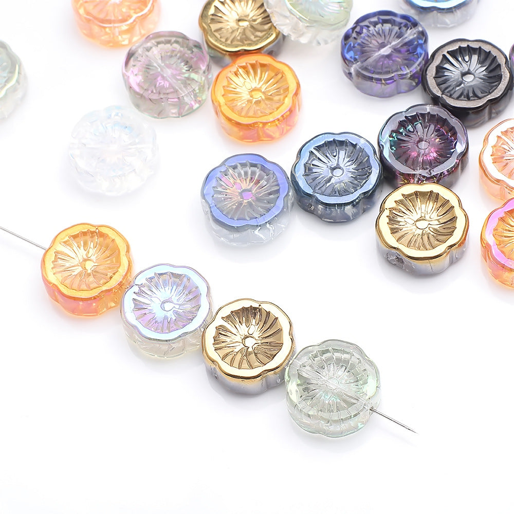 Electroplated Hawaiian Flower Glass Beads 14mm Transparent 20pcs 3