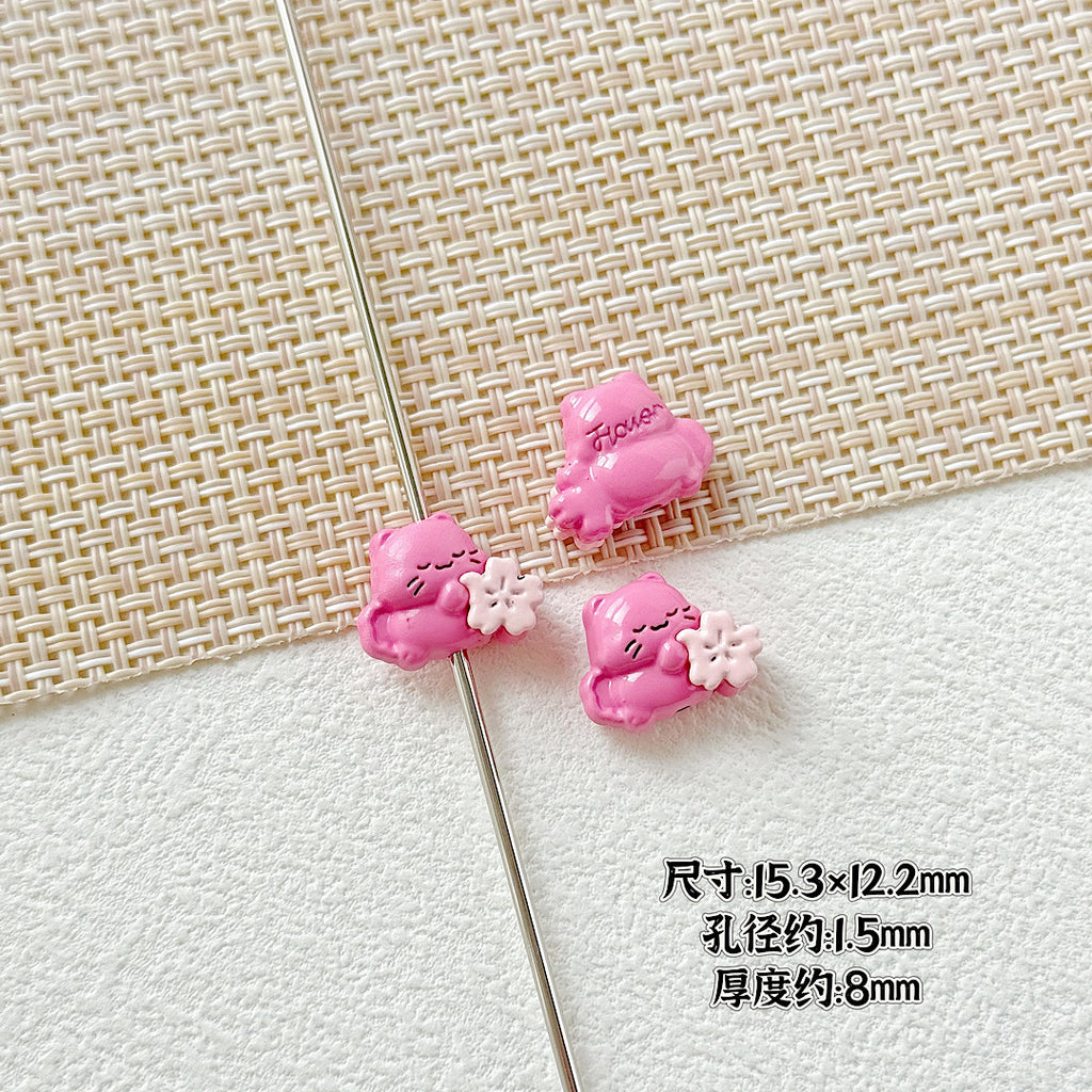 Heart Metal Beads 15-18mm Baking Painted Cherry Blossom Kitten Design 10pcs 12