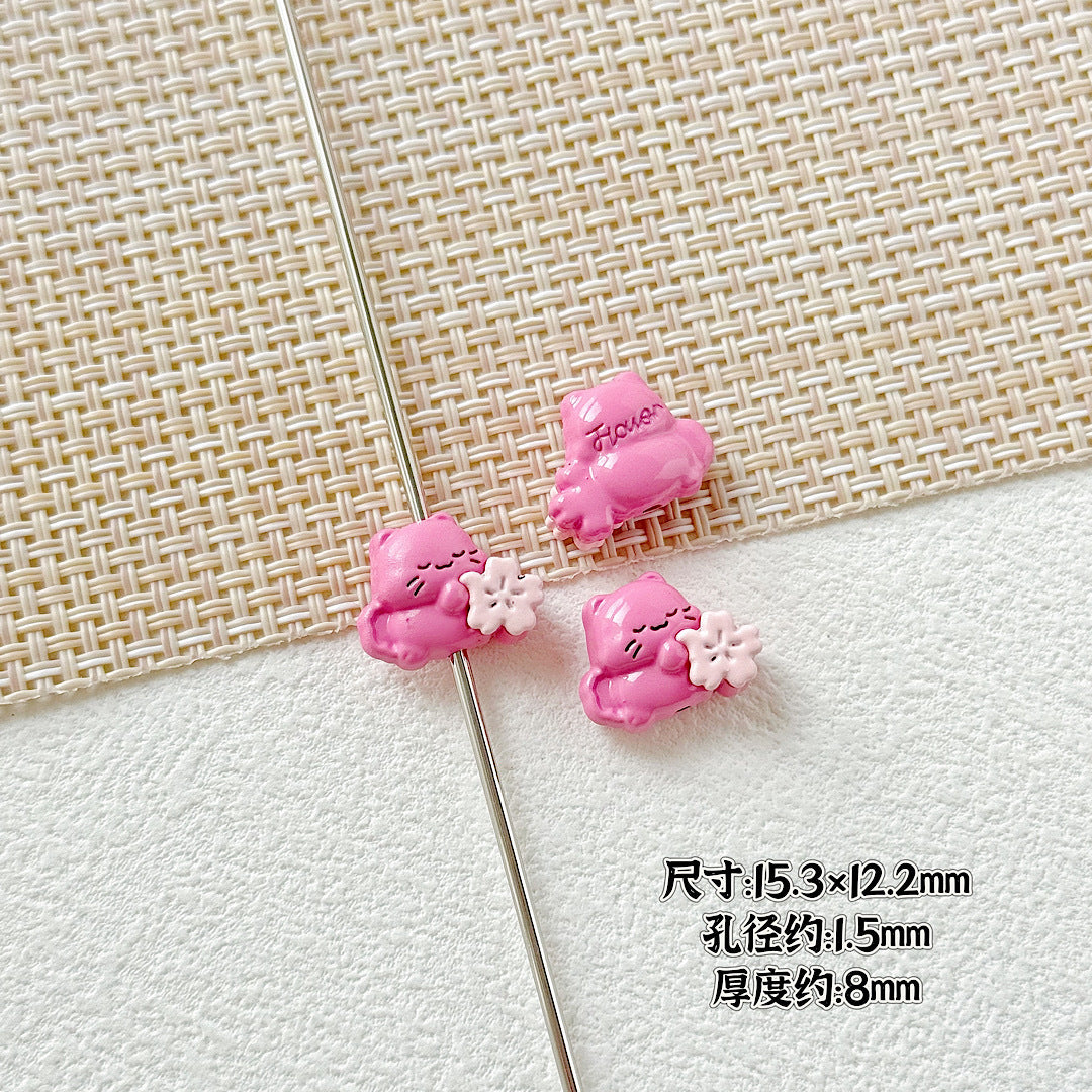 Heart Metal Beads 15-18mm Baking Painted Cherry Blossom Kitten Design 10pcs 12