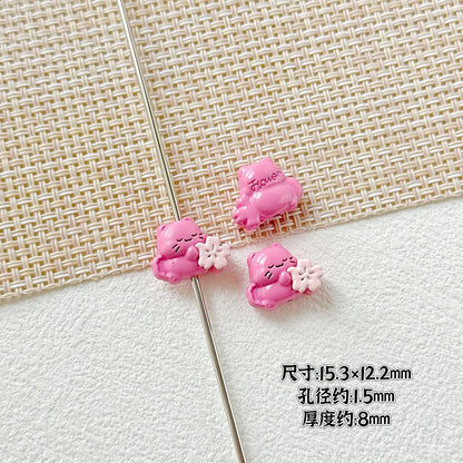 Heart Metal Beads 15-18mm Baking Painted Cherry Blossom Kitten Design 10pcs 12