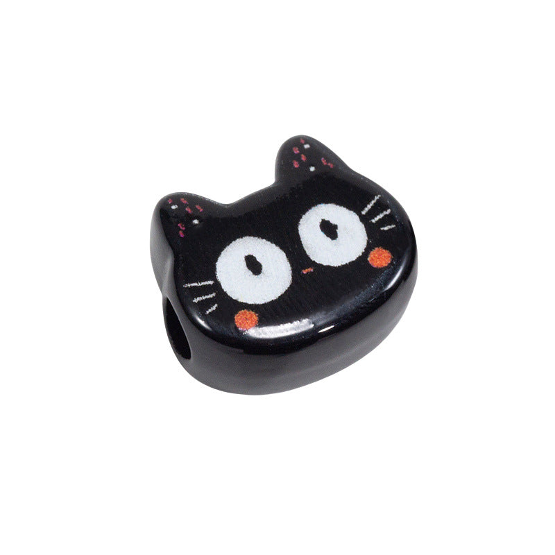 Painted Big Eyed Kitten Acrylic Beads 18mm Colorful Mixed 10pcs 7