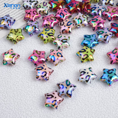Plated Star Acrylic Beads 15mm Colored UV Plating Leopard Print 50pcs 10